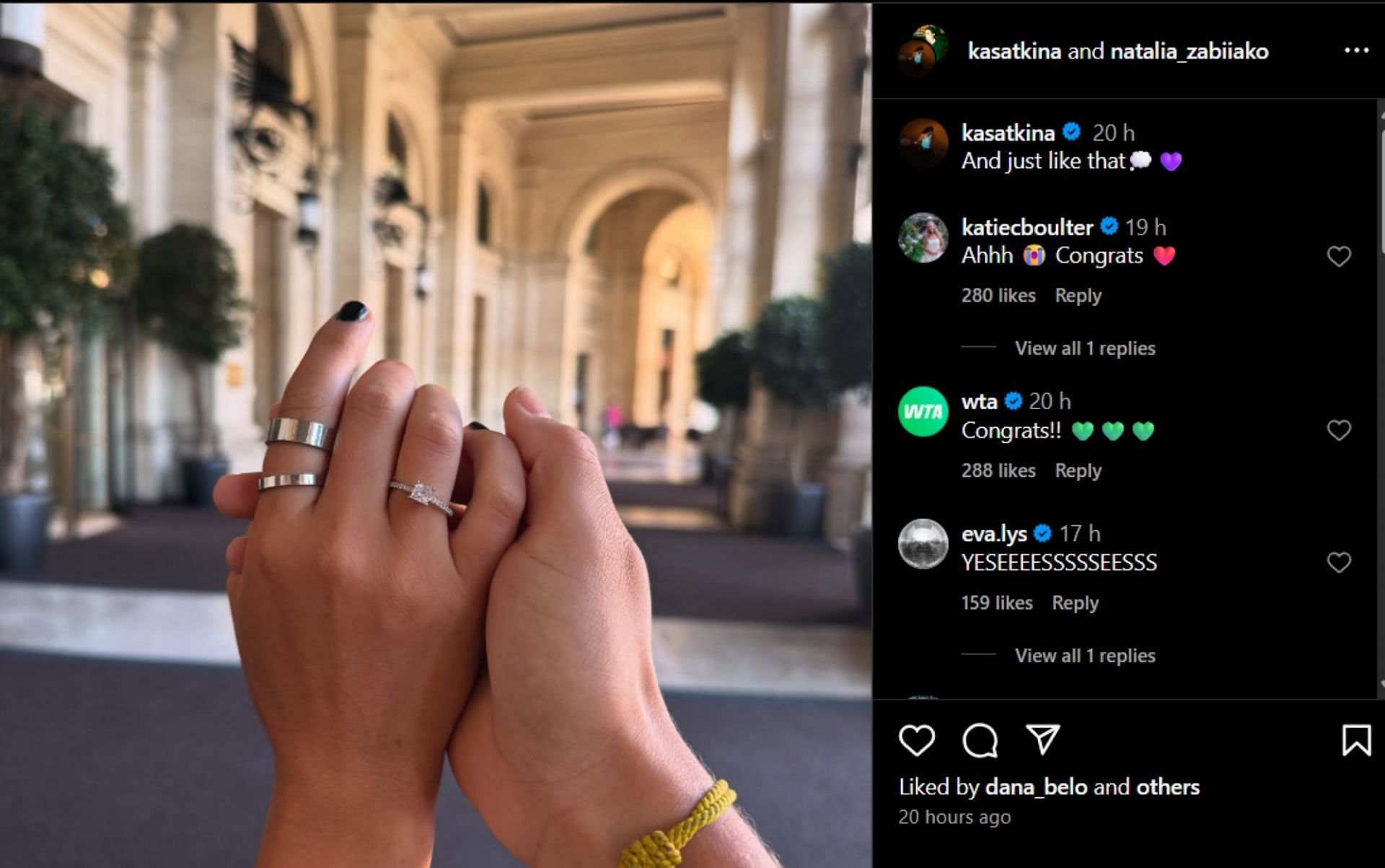 Katie Boulter's comment; Instagram - @kasatkina